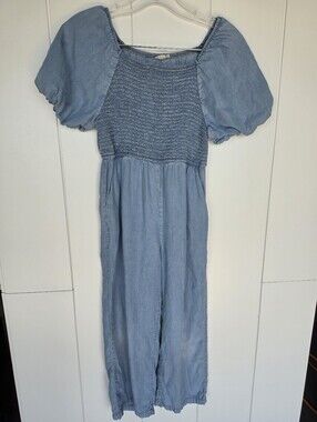 Hayden Light Blue Smocked Puff Sleeve Kids One-Piece